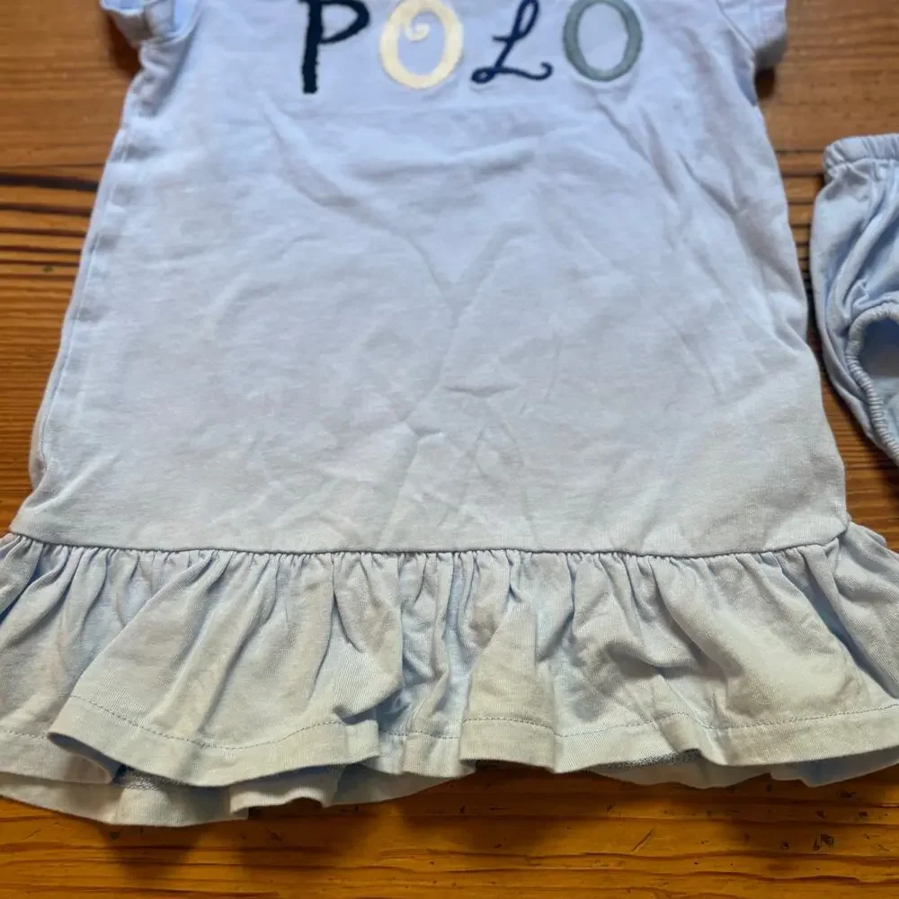 Ralph Lauren light blue POLO‎ embroidered short sleeve bloomer dress SIZE 9M